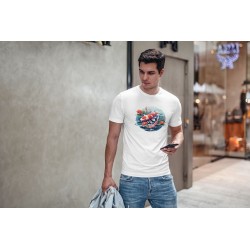 White t-shirt with koi fish